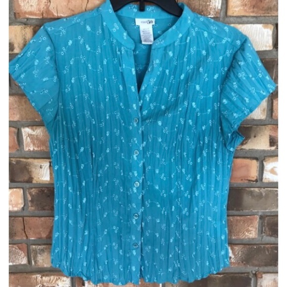 East 5th Women’s Teal Button Down Short Sleeve Top MP - Picture 1 of 7